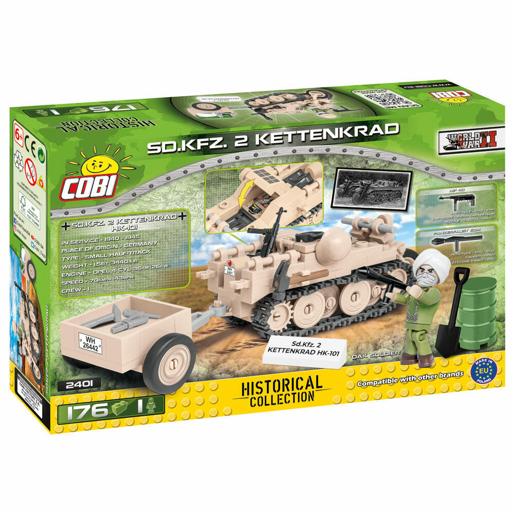 COBI World War 2 S.D.KFZ 2 Kettenkrad, Militärfahrzeug, Soldaten, Figuren, Spielzeug, Konstruktionsbausteine, Kunststoff, 176 Teile, 2401