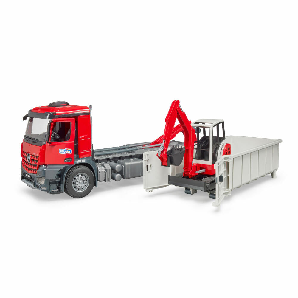Bruder Construction Vehicles Mercedes Benz Arocs Truck, with Schaeff HR16 Mini Excavator, Roll-off Container, Excavator, Model Vehicle, Model Vehicle, Toy, 03624