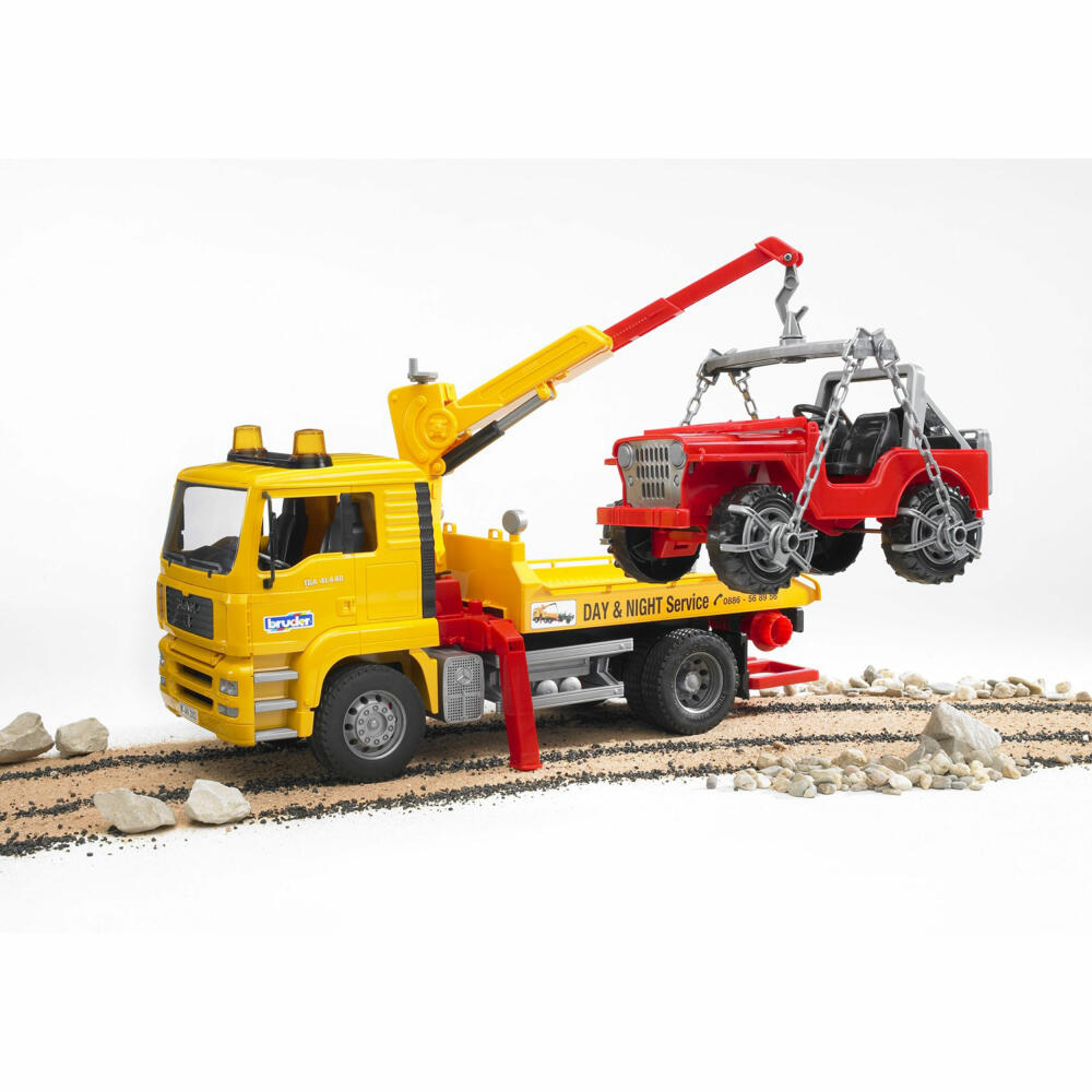Bruder Construction Vehicles MAN TGA Tow Truck, with Off-Road Vehicle, Model Vehicle, Model Vehicle, Toy, 02750