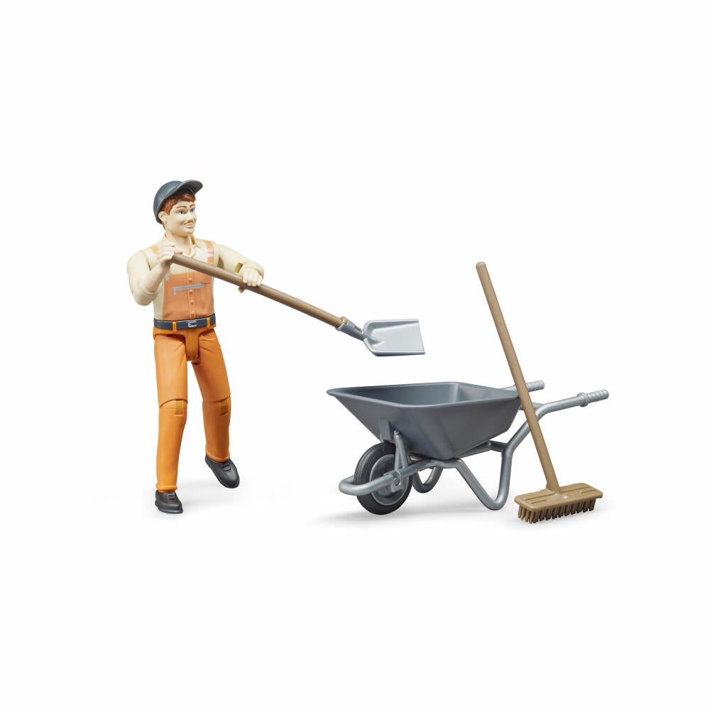 Bruder bworld Figurenset Kommunalarbeiter, 4-tlg., Schubkarre, Spielfigur, Modell, Spielzeug, 62130