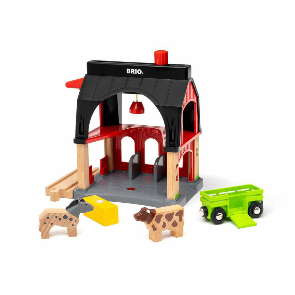 BRIO Tierscheune mit Heuwaggon, Eisenbahnspielzeug, Eisenbahn Spielzeug, Holzeisenbahn, 63601200