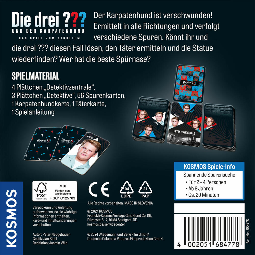 KOSMOS Die drei ??? und der Karpatenhund, Spiel zum Film, Detektivspiel, Rätselspiel, ab 8 Jahren, 684778