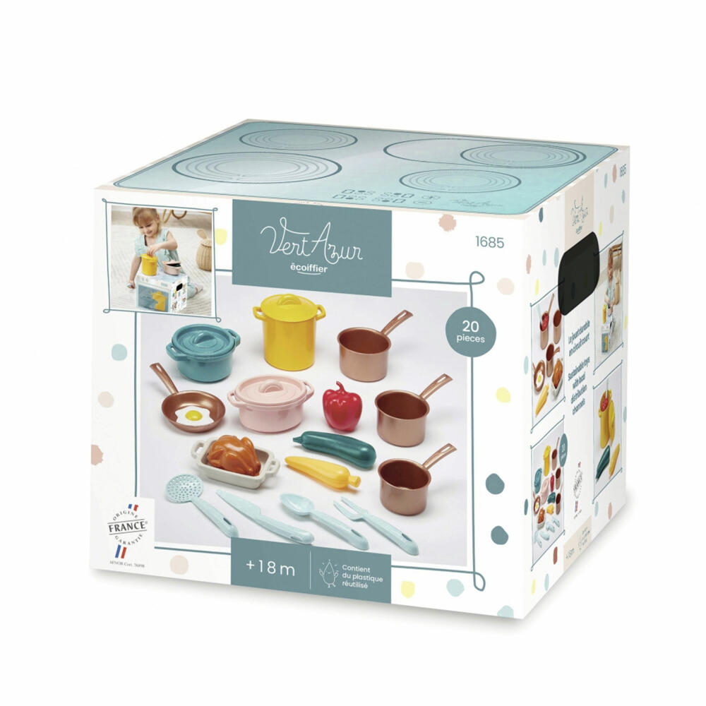 Ecoiffier Vert Azur Topf Set, 35-tlg., Spielküche Zubehör, Kinderküche, Spielzeug, 7600001685