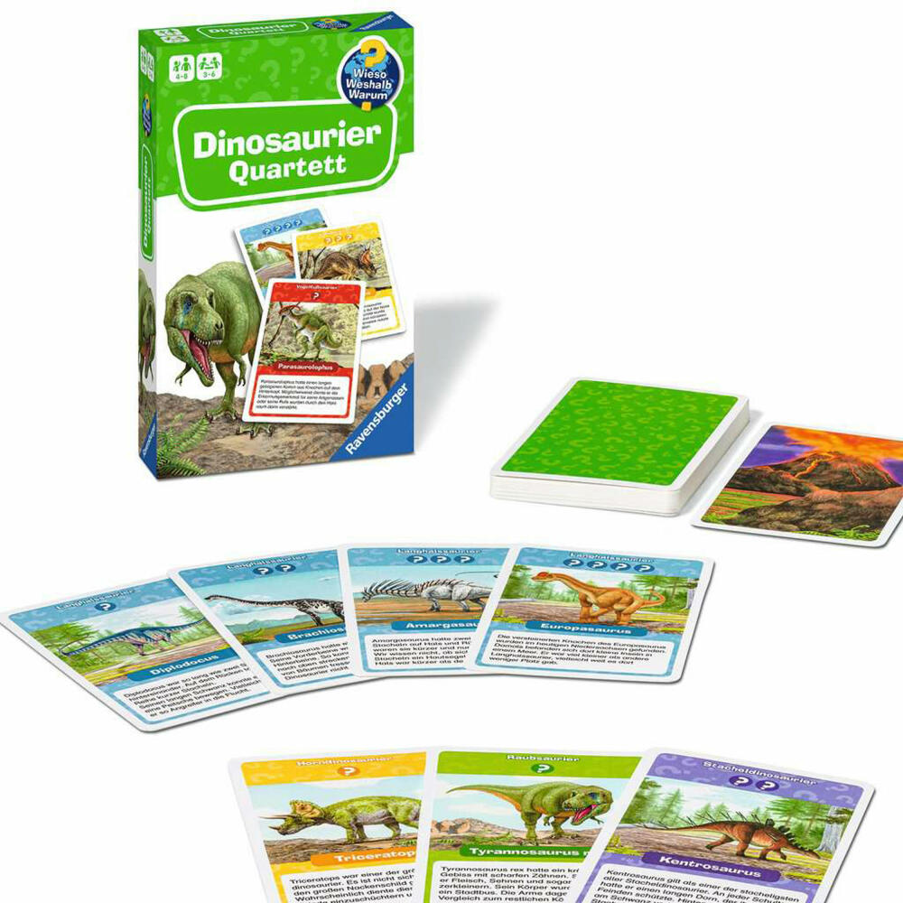 Ravensburger Wieso? Weshalb? Warum? Dinosaurier Quartett, Kinderspiel, Reisespiel, Kartenspiel, ab 4 Jahren, 22359