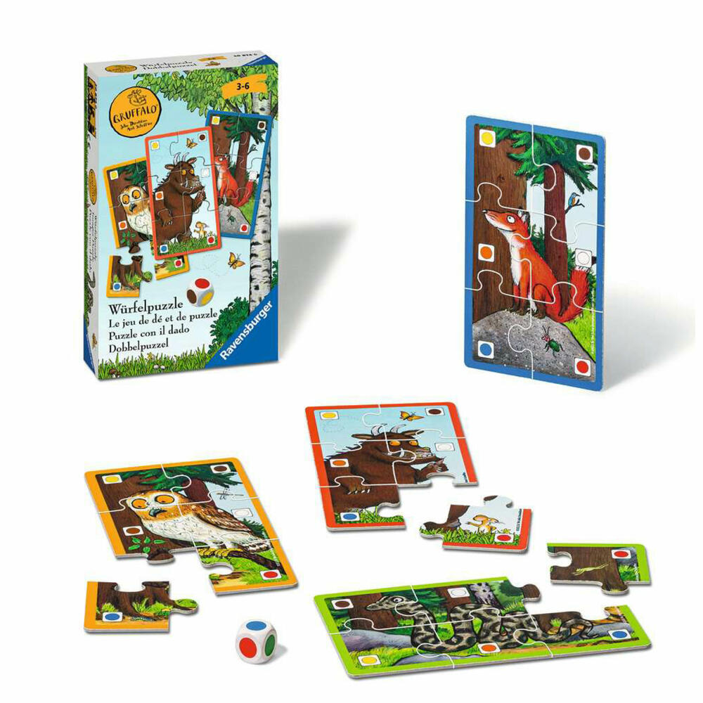 Ravensburger Reisespiel Der Grüffelo Würfelpuzzle, für Kinder ab 3 Jahren, 20874