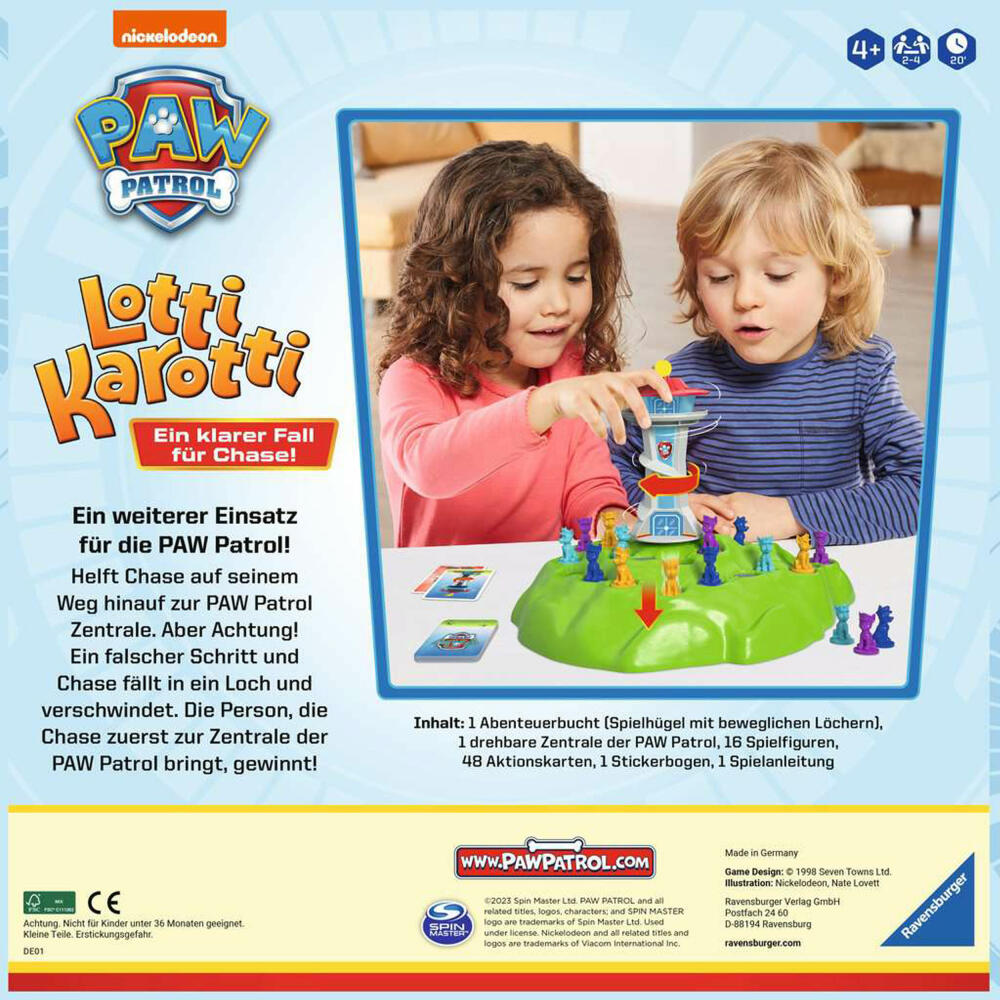 Ravensburger PAW Patrol Lotti Karotti, children's game, family game, board game, children's game, from 4 years, 22372