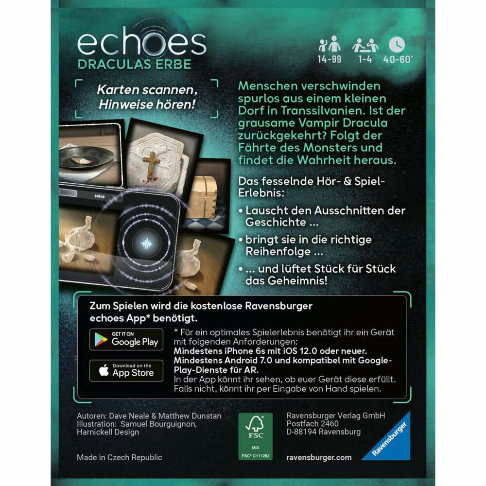 Ravensburger echoes Draculas Erbe, Kooperatives Audio Mystery Spiel, Rätselspiel, Gesellschaftsspiel, 22360