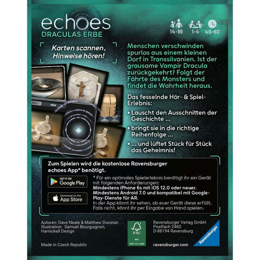 Ravensburger echoes Draculas Erbe, Kooperatives Audio Mystery Spiel, Rätselspiel, Gesellschaftsspiel, 22360