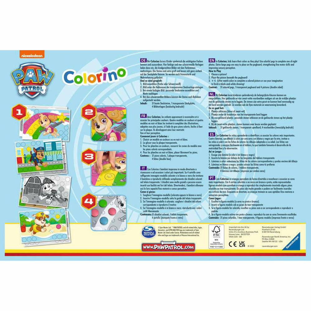 Ravensburger Spiel Paw Patrol Colorino, für Kinder ab 2 Jahren, 20906