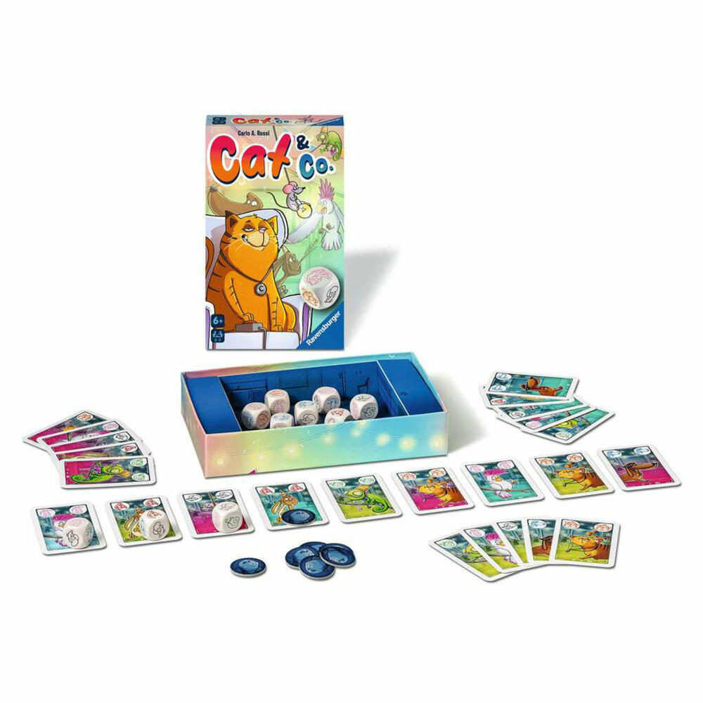 Ravensburger Cat & Co., Bring-along game, memory game, board game, dice game, 20964