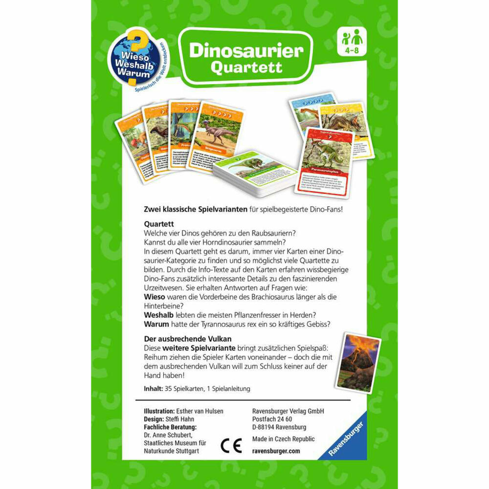 Ravensburger Wieso? Weshalb? Warum? Dinosaurier Quartett, Kinderspiel, Reisespiel, Kartenspiel, ab 4 Jahren, 22359