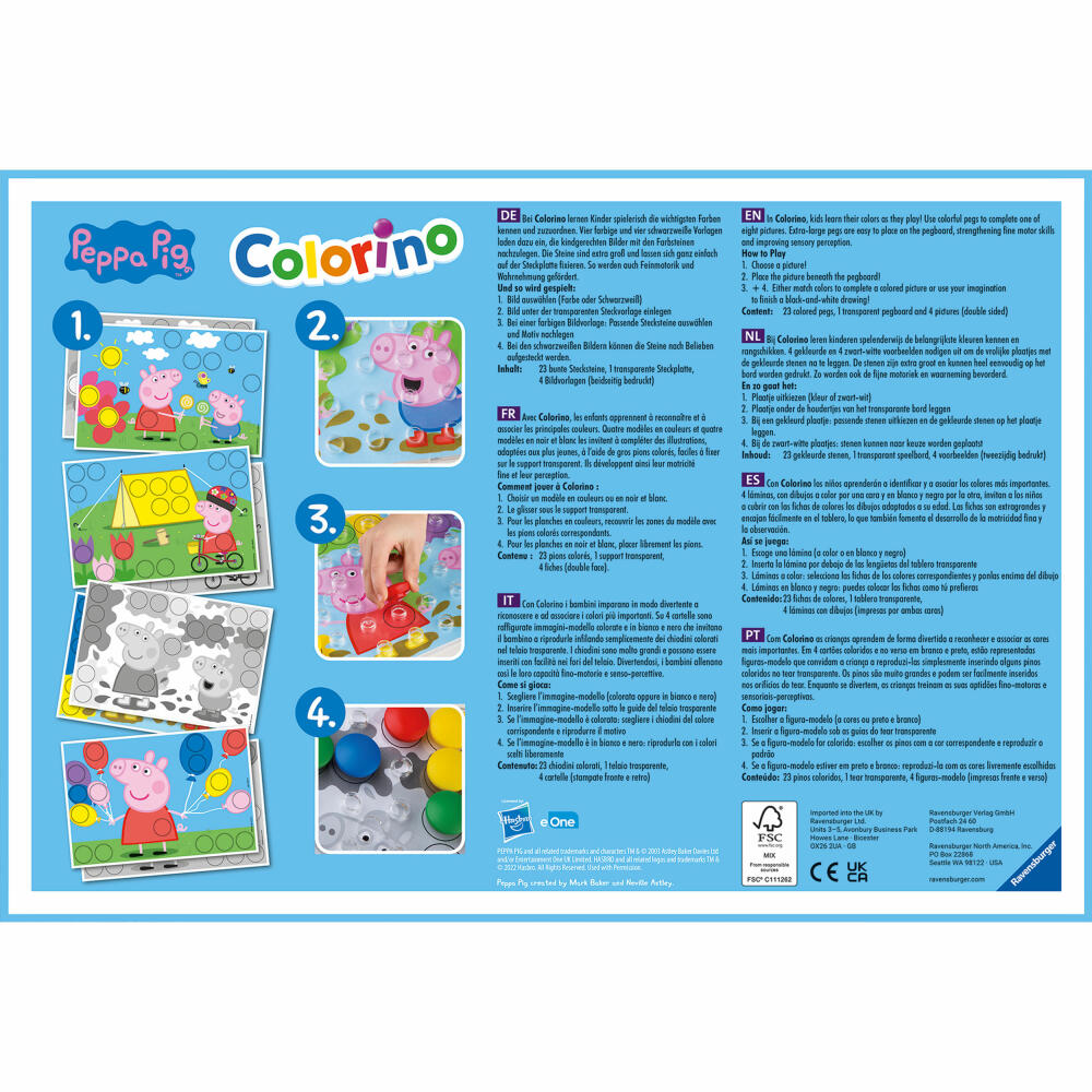 Ravensburger Peppa Pig Colorino, Steckspiel, Farbenspiel, Kinderspiel, Kinder Spiel, ab 2 Jahre, 20892