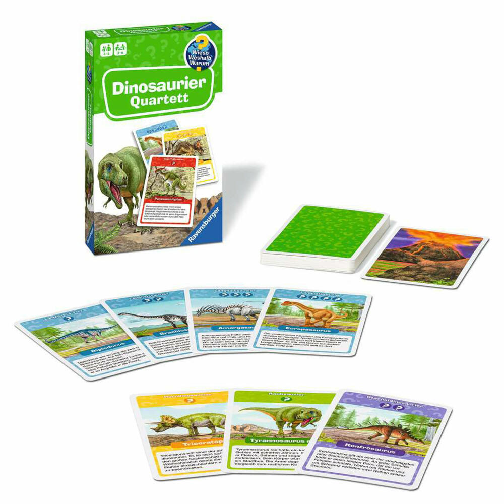 Ravensburger Wieso? Weshalb? Warum? Dinosaurier Quartett, Kinderspiel, Reisespiel, Kartenspiel, ab 4 Jahren, 22359