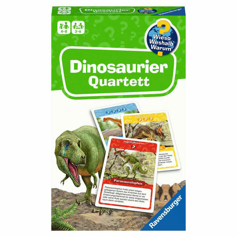 Ravensburger Wieso? Weshalb? Warum? Dinosaurier Quartett, Kinderspiel, Reisespiel, Kartenspiel, ab 4 Jahren, 22359