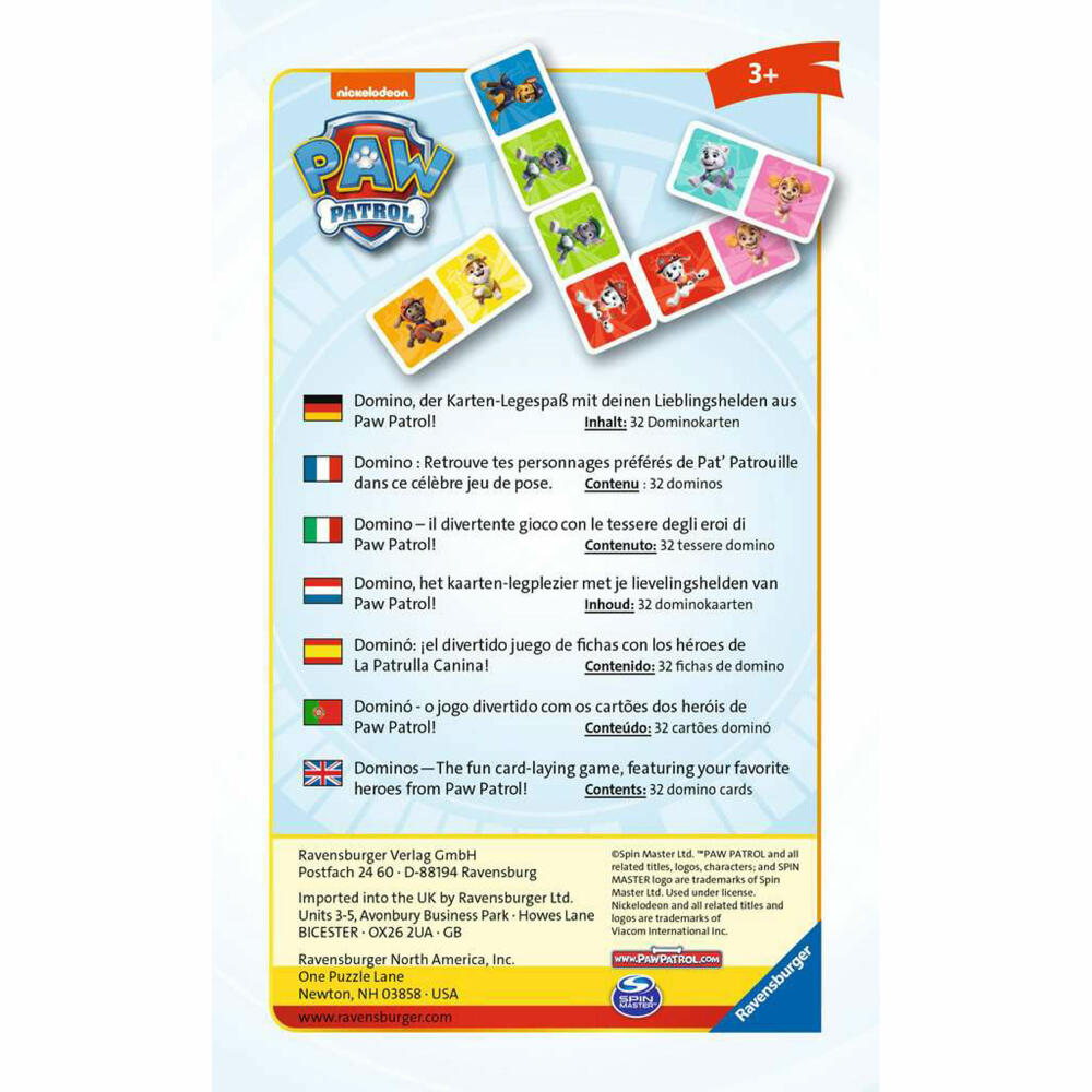 Ravensburger Reisespiel Paw Patrol Domino, für Kinder ab 3 Jahren, 20845