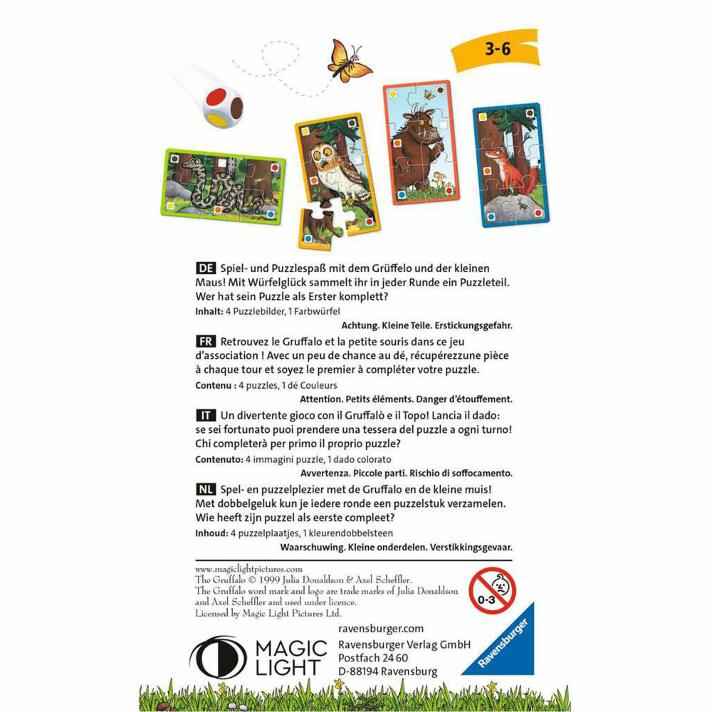 Ravensburger Reisespiel Der Grüffelo Würfelpuzzle, für Kinder ab 3 Jahren, 20874