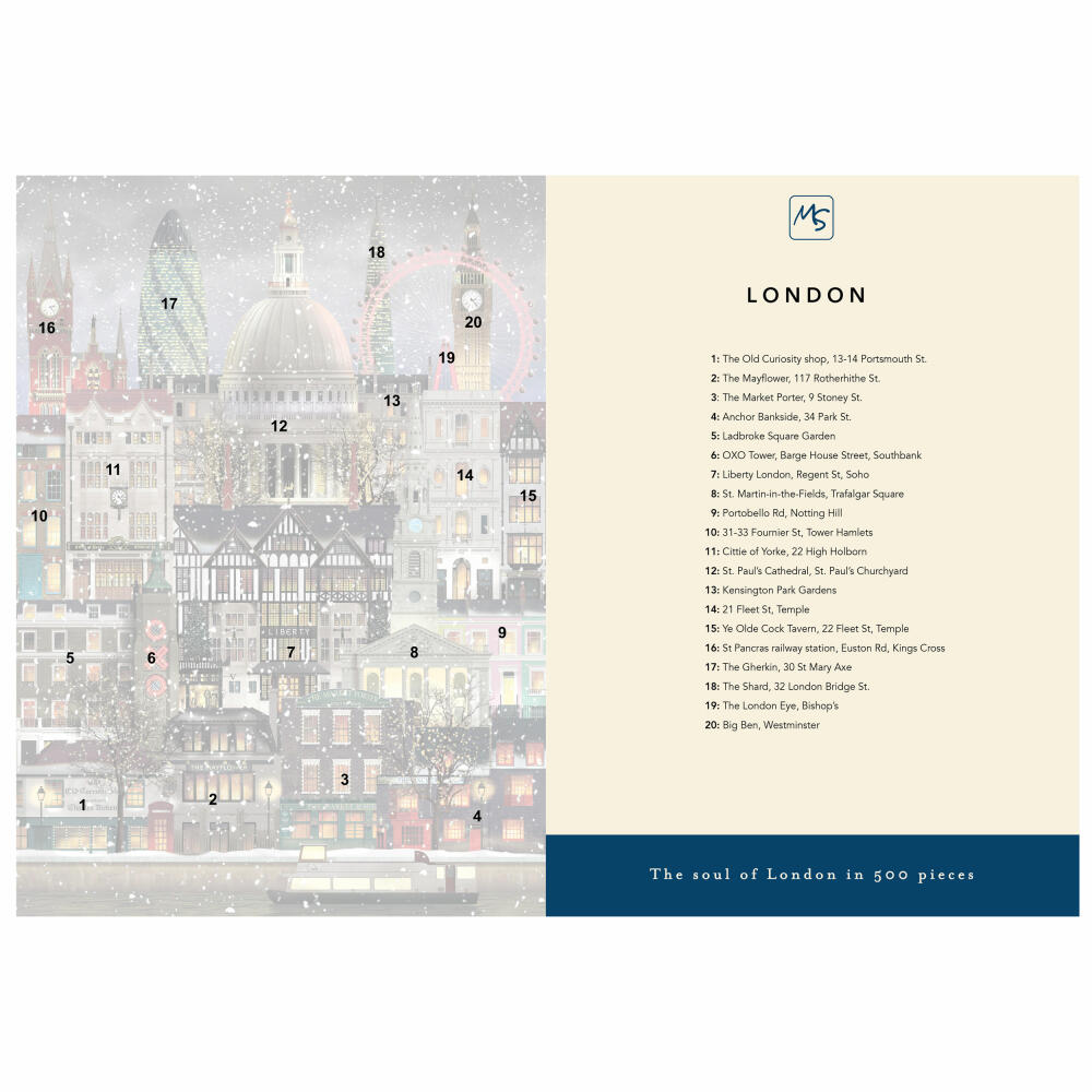Martin Schwartz Puzzle Christmas in London, Städtepuzzle England, 33 x 47 cm, 500 Teile, MS0621