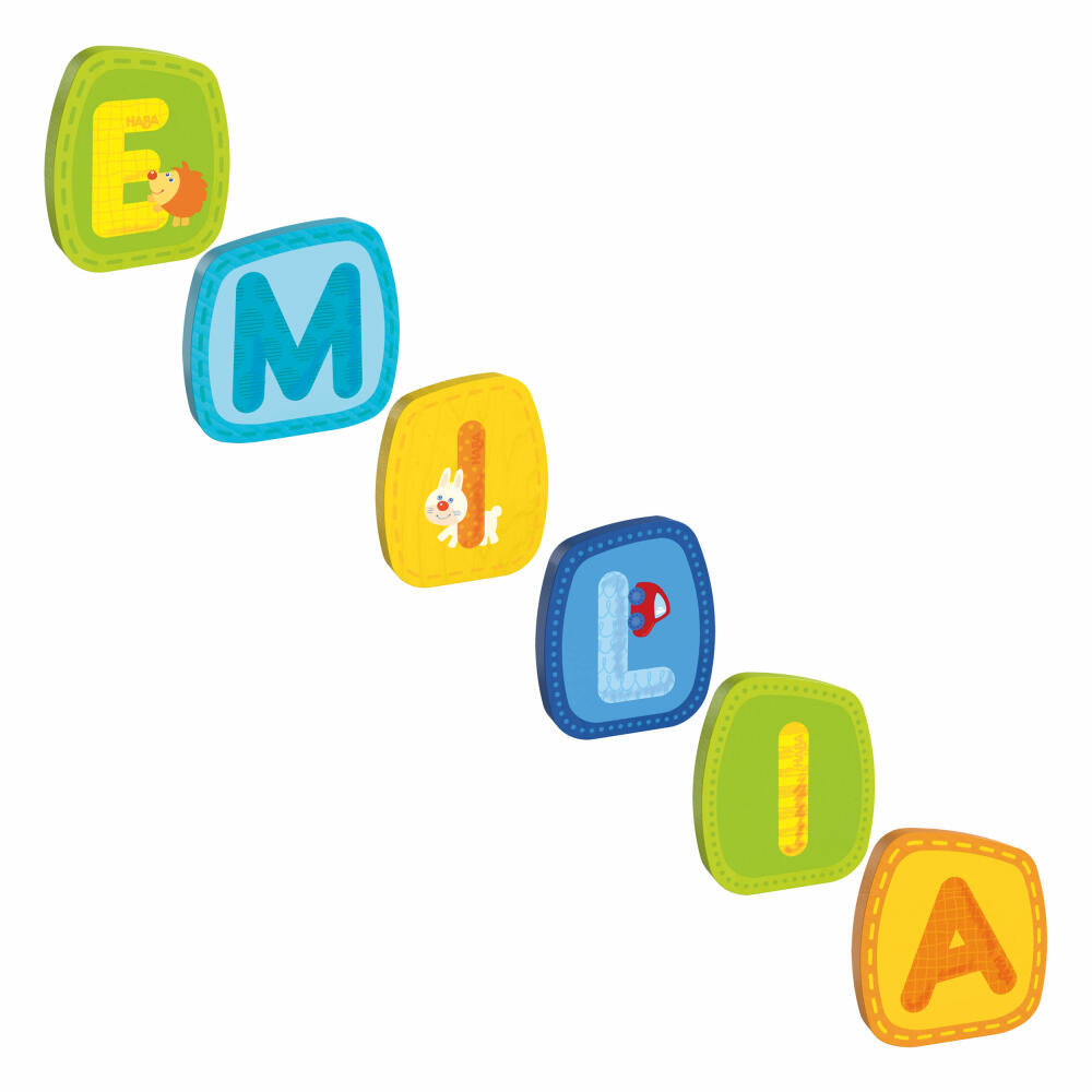 HABA wooden letters, name Emilia, letters, door sign, wall, decoration, children's room, child, baby