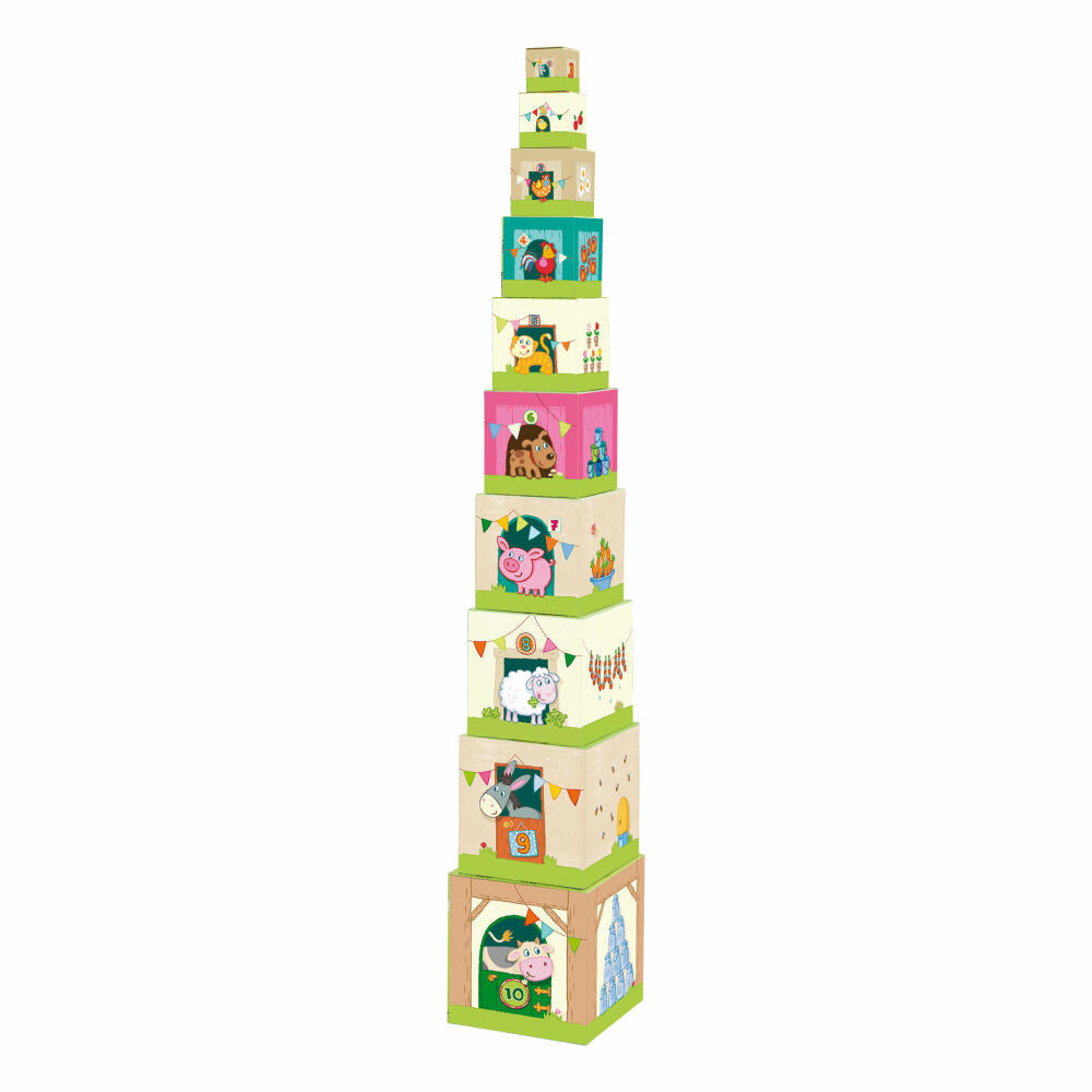 HABA Stacking Cubes In the Countryside, 10 pcs., Stacking Games, Children's Games, Toys, 5879