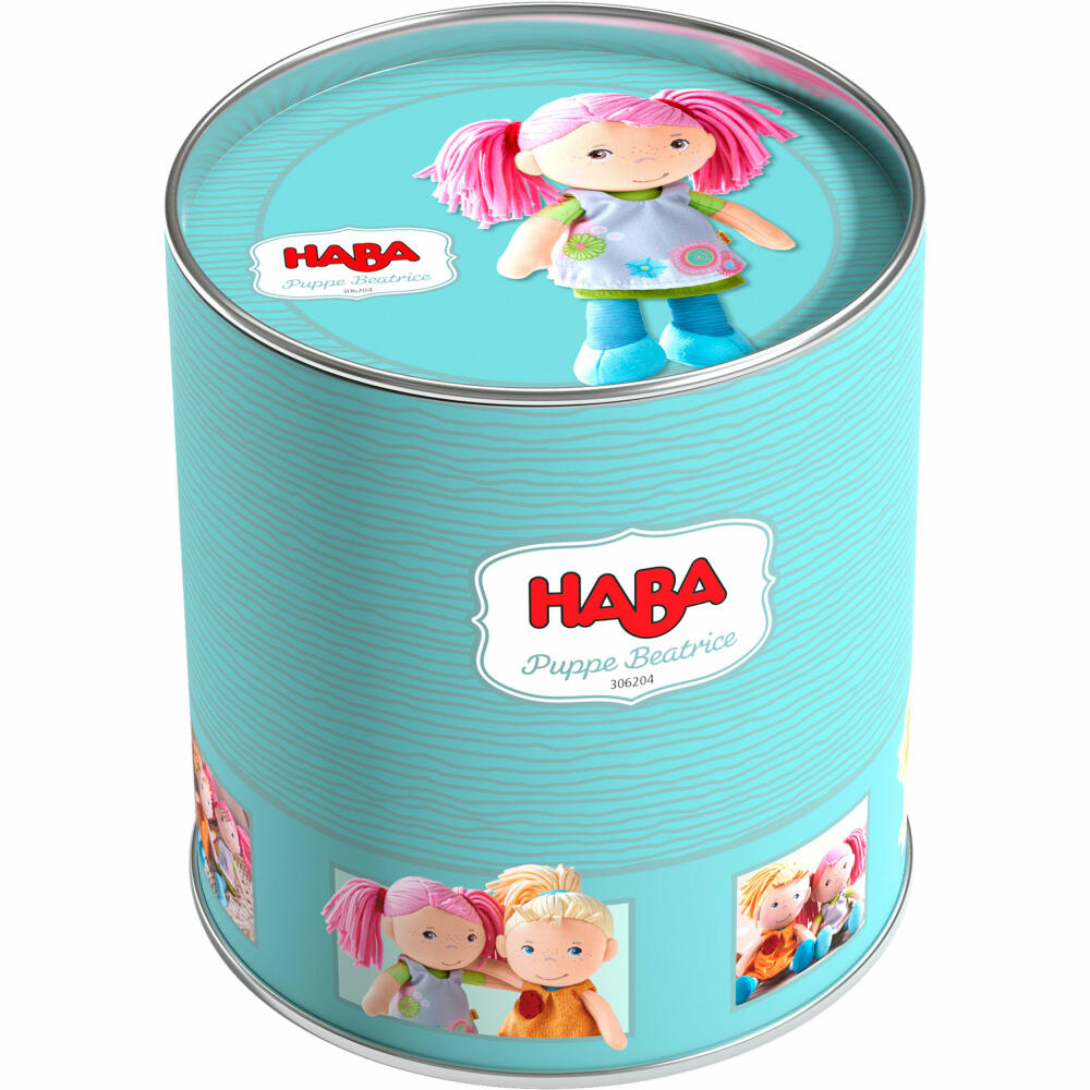 HABA Puppe Beatrice, Stoffpuppe, Kuschelpuppe, Plüschpuppe, ab 6 Monaten, 20 cm, 306204