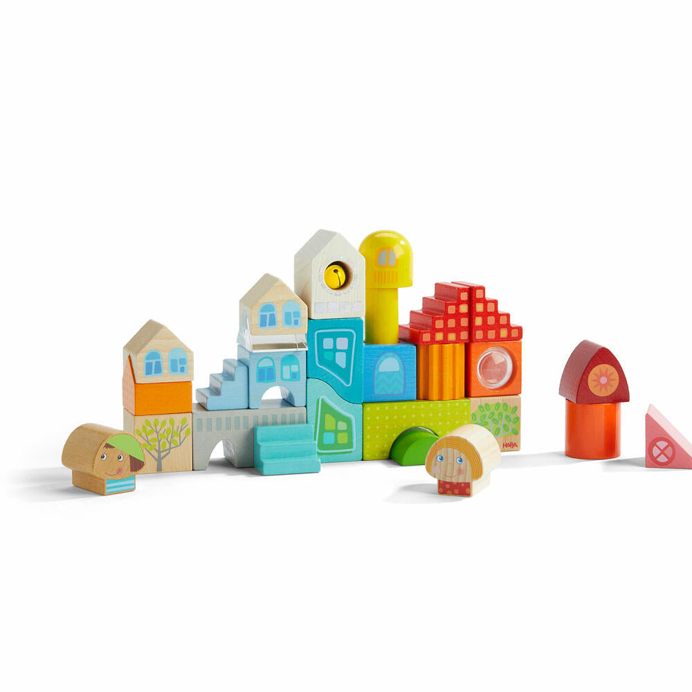 HABA Motif Building Blocks City, Building Blocks, Wooden Building Blocks, Sound Building Blocks, Toys, from 2 Years, 2010900001