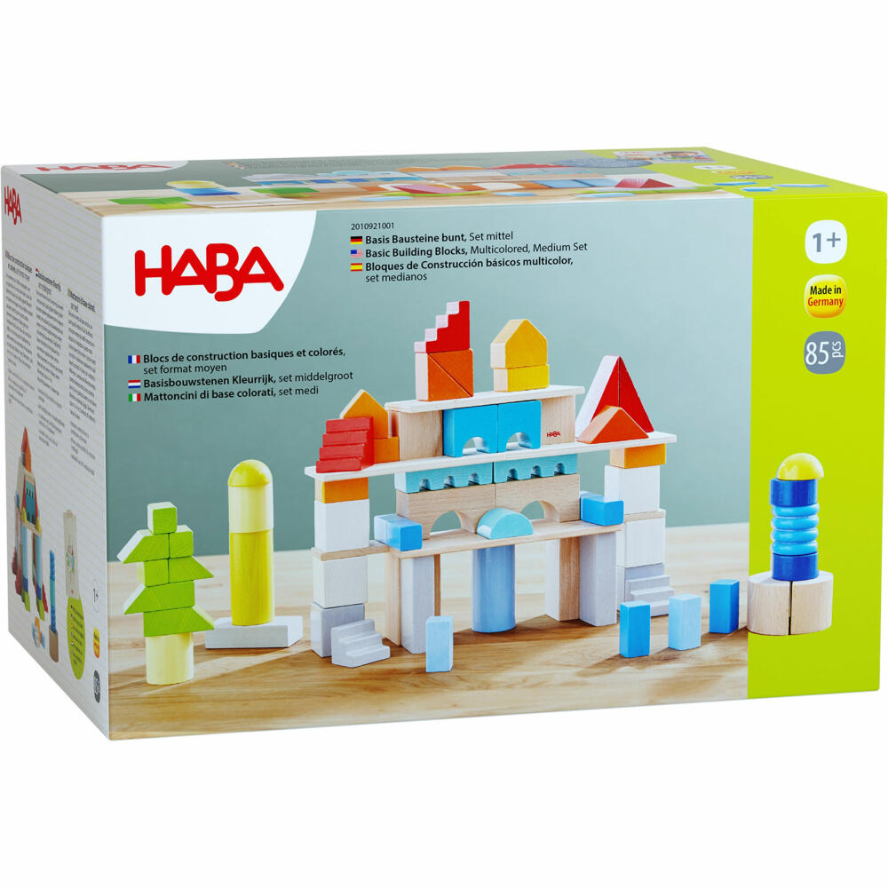 HABA Basic Building Blocks Colorful Set Medium, Building Blocks, Wooden Building Blocks, Toy, from 12 months, 2010921001