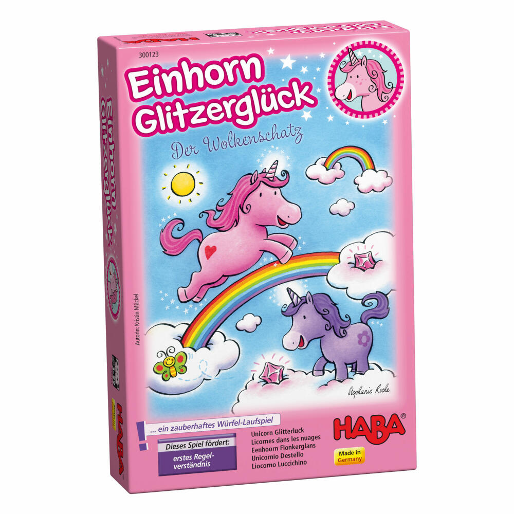 HABA Unicorn Glitter Luck The Cloud Treasure, Dice Game, Running Game, Collecting Game, 300123