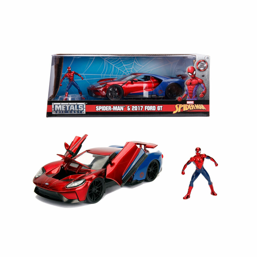 Jada Marvel Spider-Man 2017 Ford GT, model vehicle, model car, toy figure, Spiderman, figure, scale 1:24, 253225002