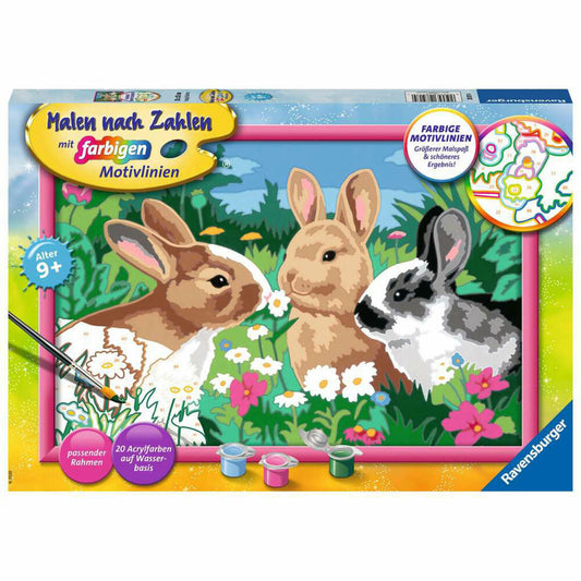Ravensburger Paint by Numbers Cute Bunnies, Painting Set for Children, 28517
