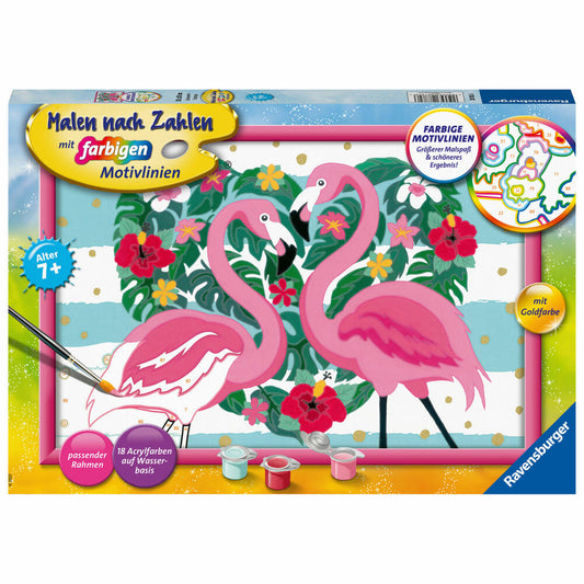 Ravensburger Paint by Numbers Adorable Flamingos, Painting Set, Coloring Page, Template, Picture, Children, 28782
