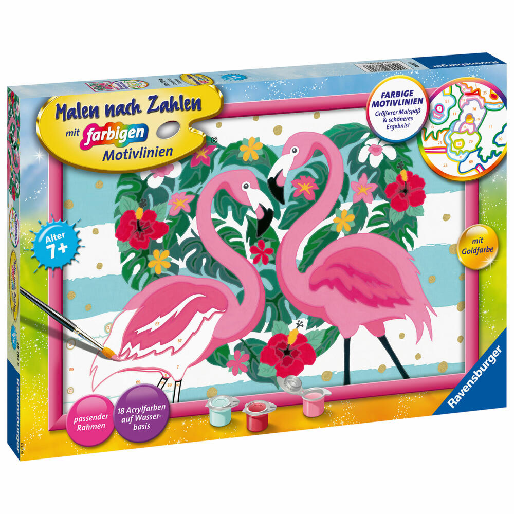 Ravensburger Paint by Numbers Adorable Flamingos, Painting Set, Coloring Page, Template, Picture, Children, 28782
