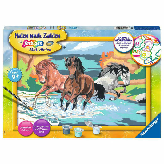 Ravensburger Paint by Numbers Proud Wild Horses, Painting Set for Children, 28492