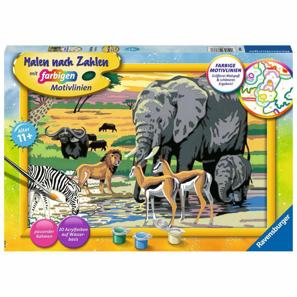 Ravensburger Malen nach Zahlen Tiere in Afrika, Mal-Set für Kinder, 28766