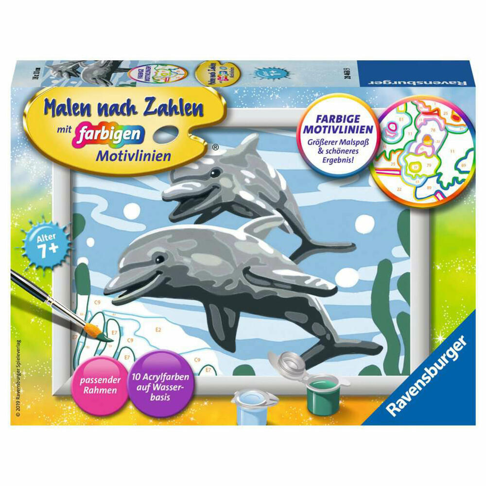 Ravensburger Malen nach Zahlen Freundliche Delfine, Mal-Set für Kinder, 28468