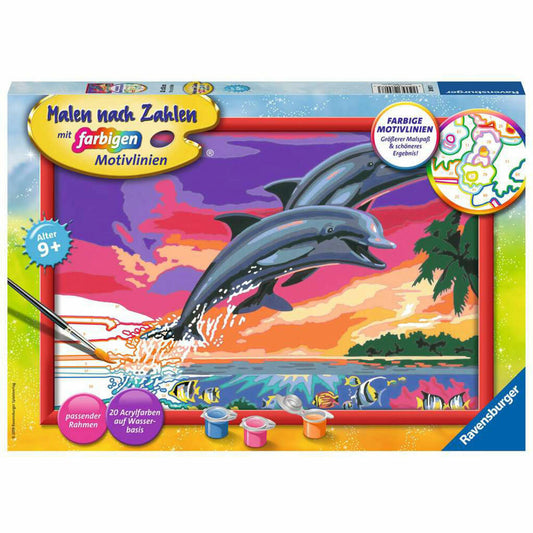 Ravensburger Paint by Numbers World of Dolphins, Painting Set for Children, 28907