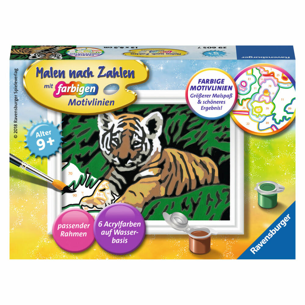 Ravensburger Malen Nach Zahlen Süßer Tiger, Mal Set, Malvorlage, Vorlage, Bild, Kinder, Farbige Motivlinien, 29605 7