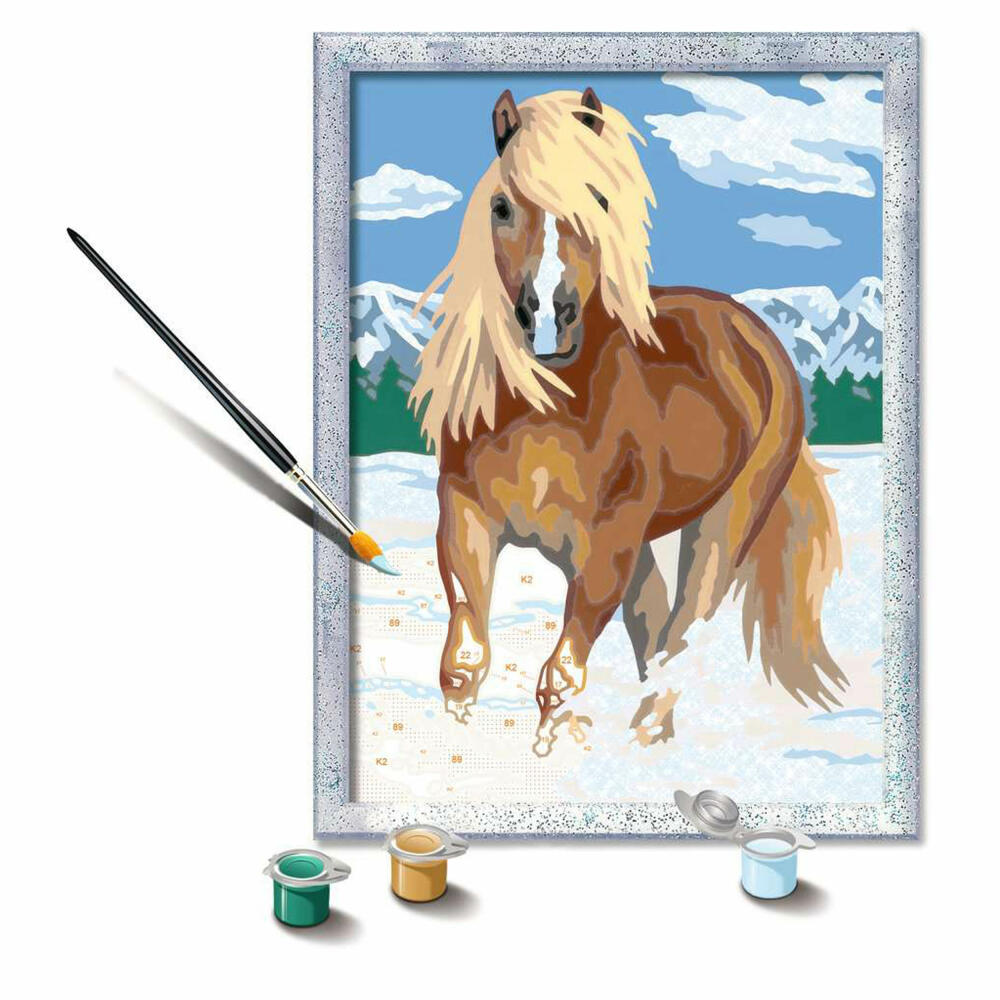 Ravensburger Malen nach Zahlen Haflinger im Schnee, Mal-Set für Kinder, 28780
