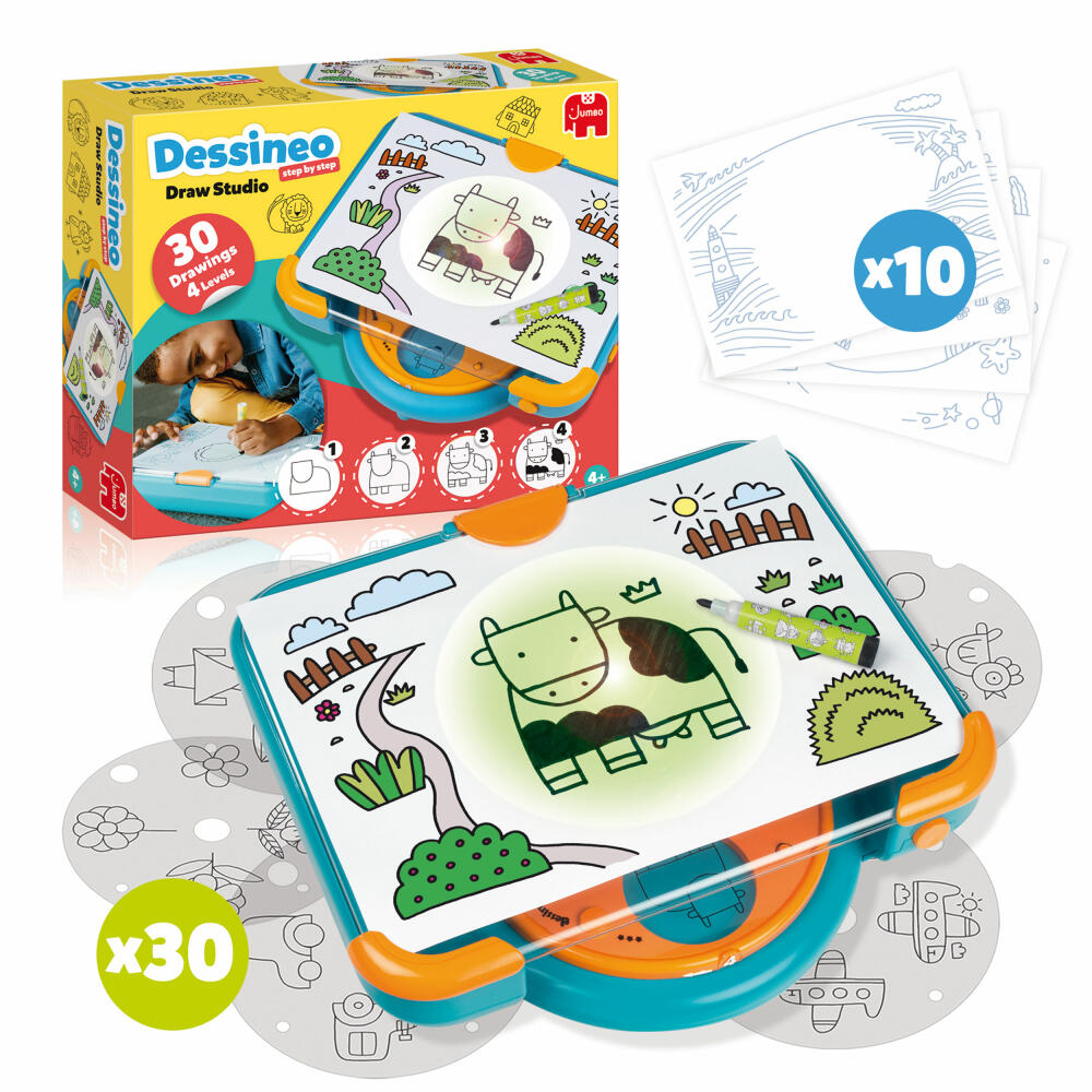 Jumbo Spiele Dessineo - Zeichenstudio, Kreativset, Zeichenvorlagen, Zeichnen, ab 4 Jahren, 1110100344