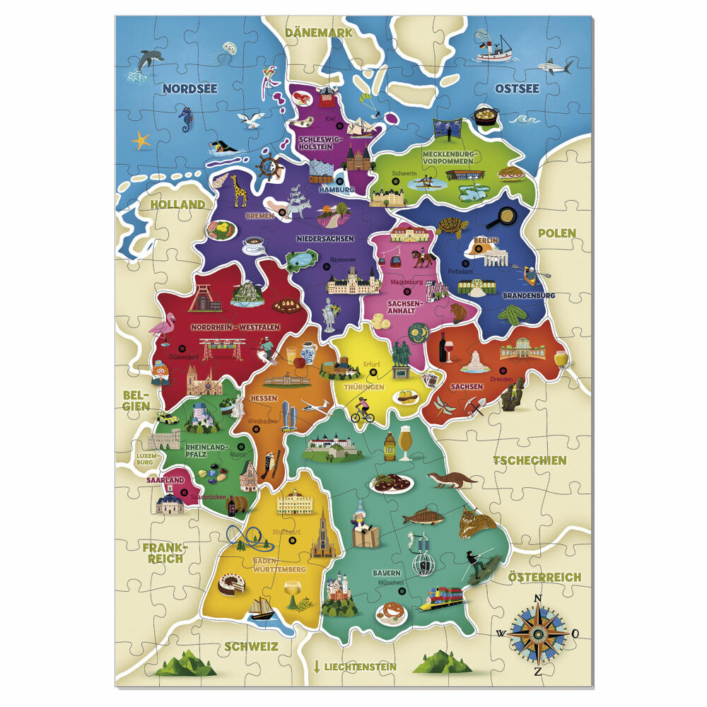 Jumbo Spiele Ich lerne Deutschlandkarte, Puzzle, Kinderpuzzle, Lernspiel, 130 Teile, ab 5 Jahren, 19927