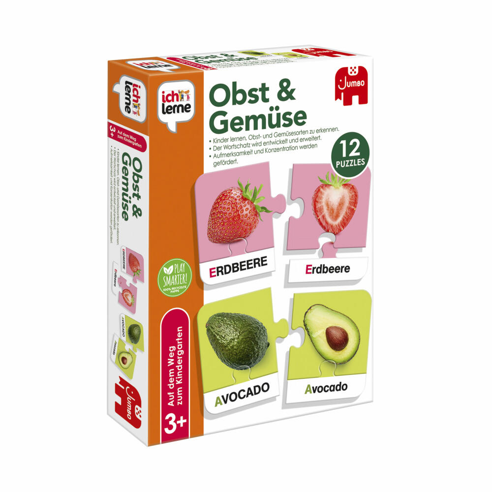 Jumbo Spiele Ich lerne Obst & Gemüse, Zuordnungsspiel, Kinderspiel, Kinder Spiel, ab 3 Jahren, 19915