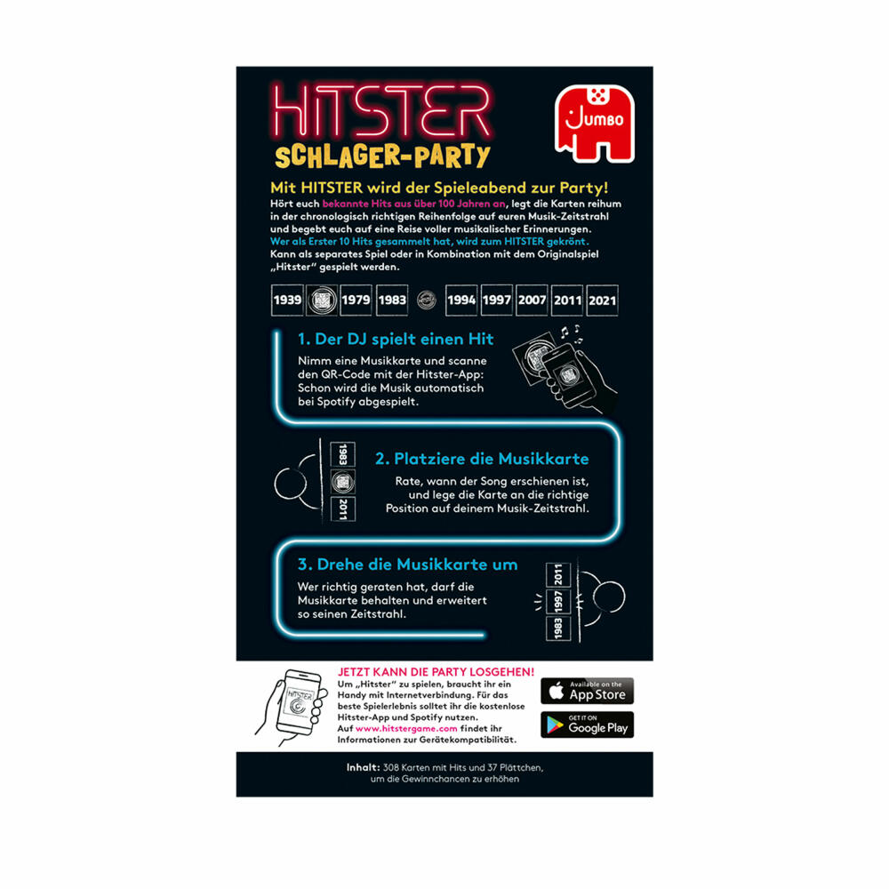 Jumbo Spiele Hitster - Schlager Party, Musik Partyspiel, Ratespiel, ab 16 Jahren, 19955