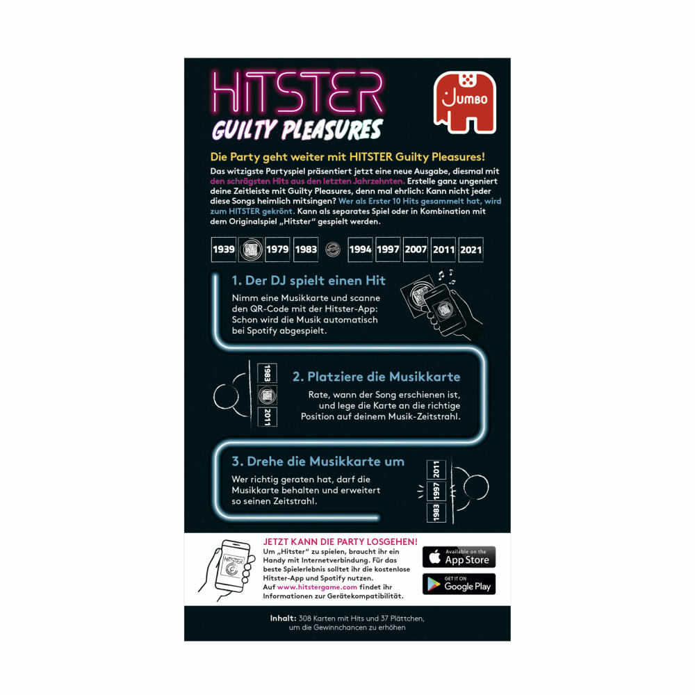 Jumbo Spiele Hitster - Guilty Pleasure, Musik Partyspiel, Ratespiel, ab 16 Jahren, 1110100378
