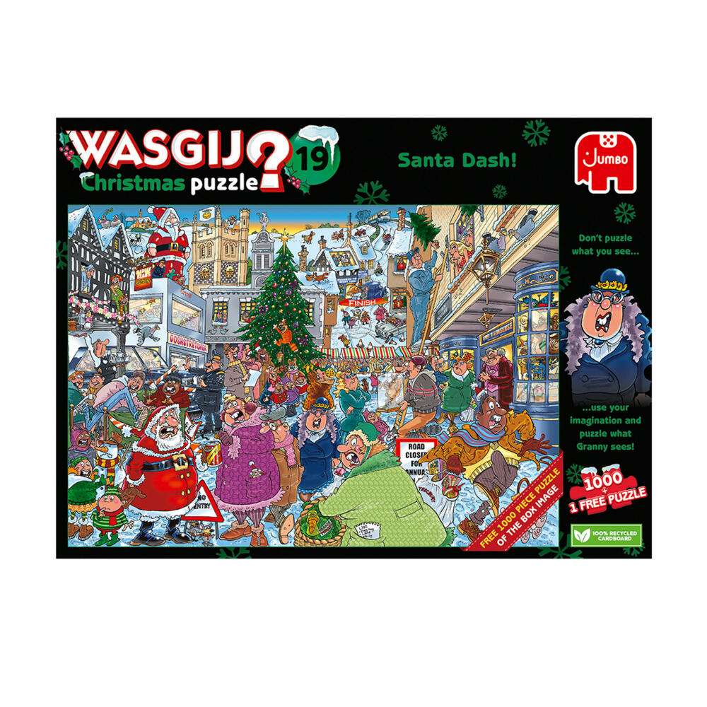 Jumbo Spiele Wasgij Christmas 19 Weihnachtsmann-Sprint!, Puzzle, Erwachsenenpuzzle, 2 x 1000 Teile, 1110100021