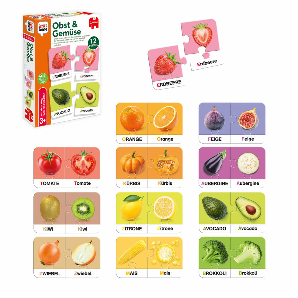 Jumbo Spiele Ich lerne Obst & Gemüse, Zuordnungsspiel, Kinderspiel, Kinder Spiel, ab 3 Jahren, 19915