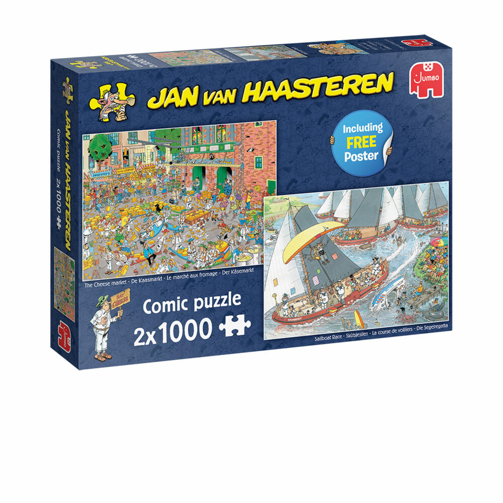 Jumbo Spiele Jan van Haasteren Der Käsemarkt & Die Segelregatta, Comic Puzzle, Erwachsenenpuzzle, 2 x 1000 Teile, 1110100037