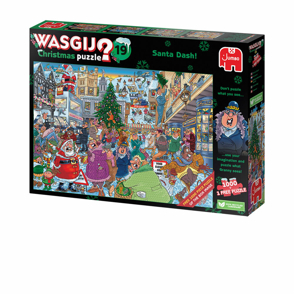 Jumbo Spiele Wasgij Christmas 19 Weihnachtsmann-Sprint!, Puzzle, Erwachsenenpuzzle, 2 x 1000 Teile, 1110100021