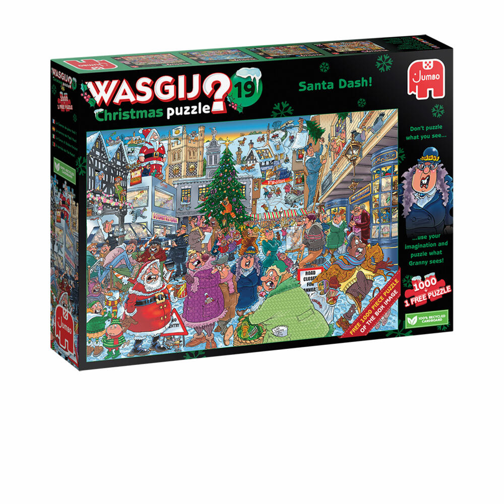 Jumbo Spiele Wasgij Christmas 19 Weihnachtsmann-Sprint!, Puzzle, Erwachsenenpuzzle, 2 x 1000 Teile, 1110100021