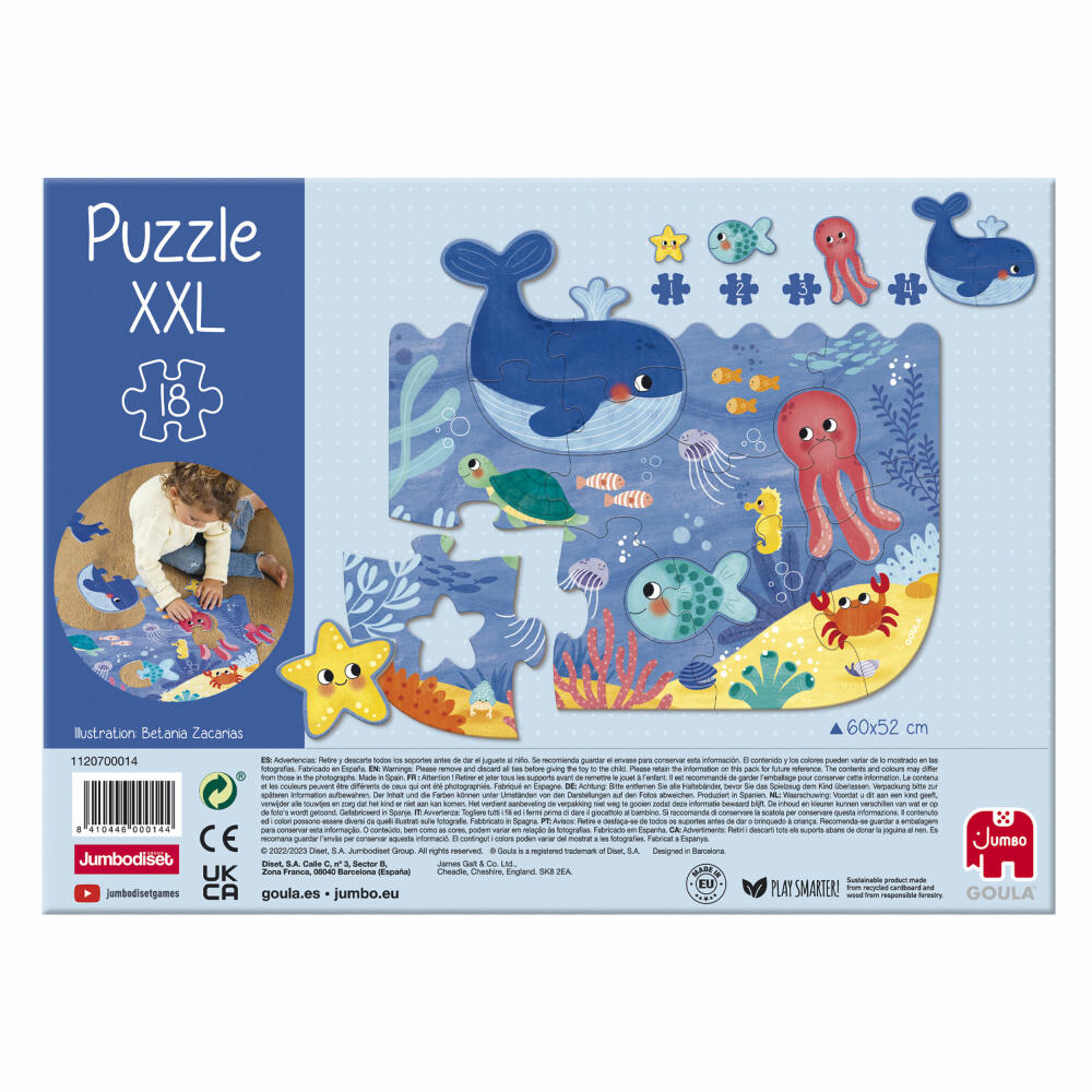Jumbo Spiele GOULA XXL Puzzle Ozean, Kinderpuzzle, Kinder, 18 Teile, ab 2 Jahren, 1120700014