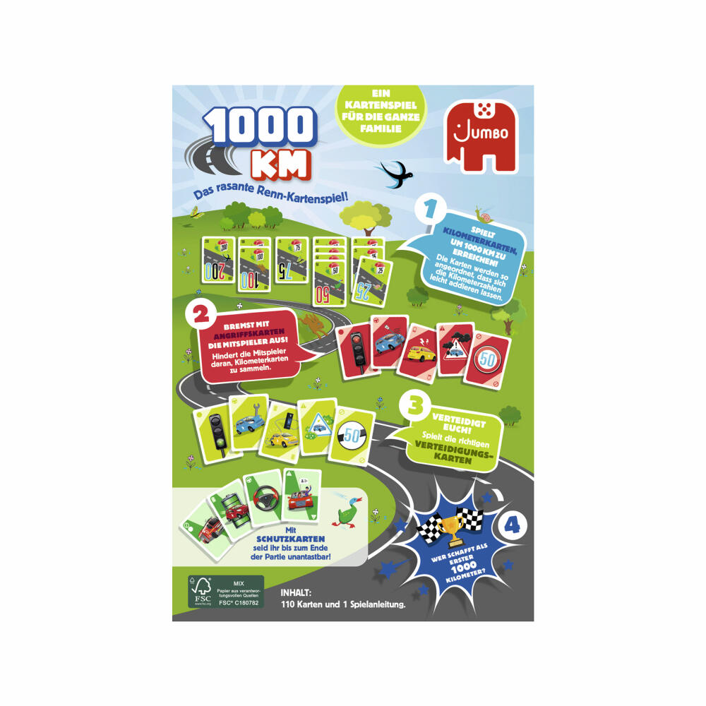 Jumbo Spiele 1000KM Kartenspiel, Kinderspiel, Familienspiel, Kinder Spiel, ab 6 Jahren, 1110100012