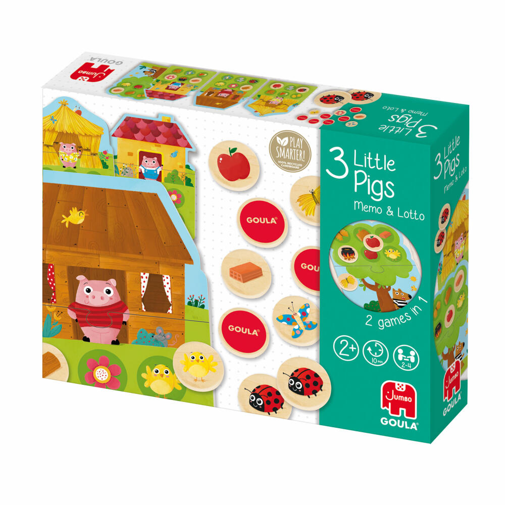 Jumbo Spiele GOULA 3 kleine Schweinchen Memo & Lotto, Memospiel, Kinderspiel, ab 2 Jahren, 59455